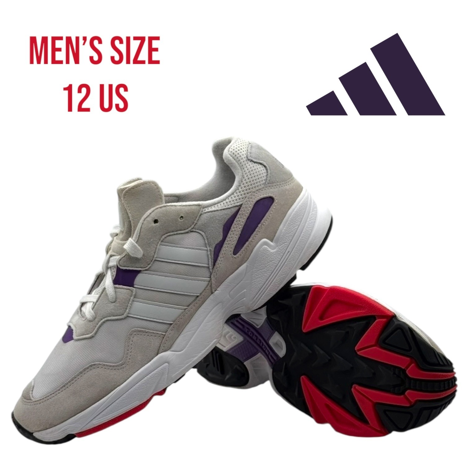 Adidas Men Yung-96 Size 12 White Purple Retro Sneaker Chunky Dad Shoes Db2601